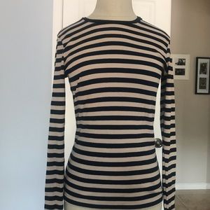 Beige  with navy blue stripes